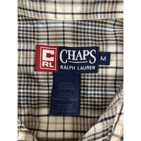 Vintage Chaps Ralph Lauren Men’s M Brown Plaid Button Up Shirt Long Sleeve - Picture 4 of 9